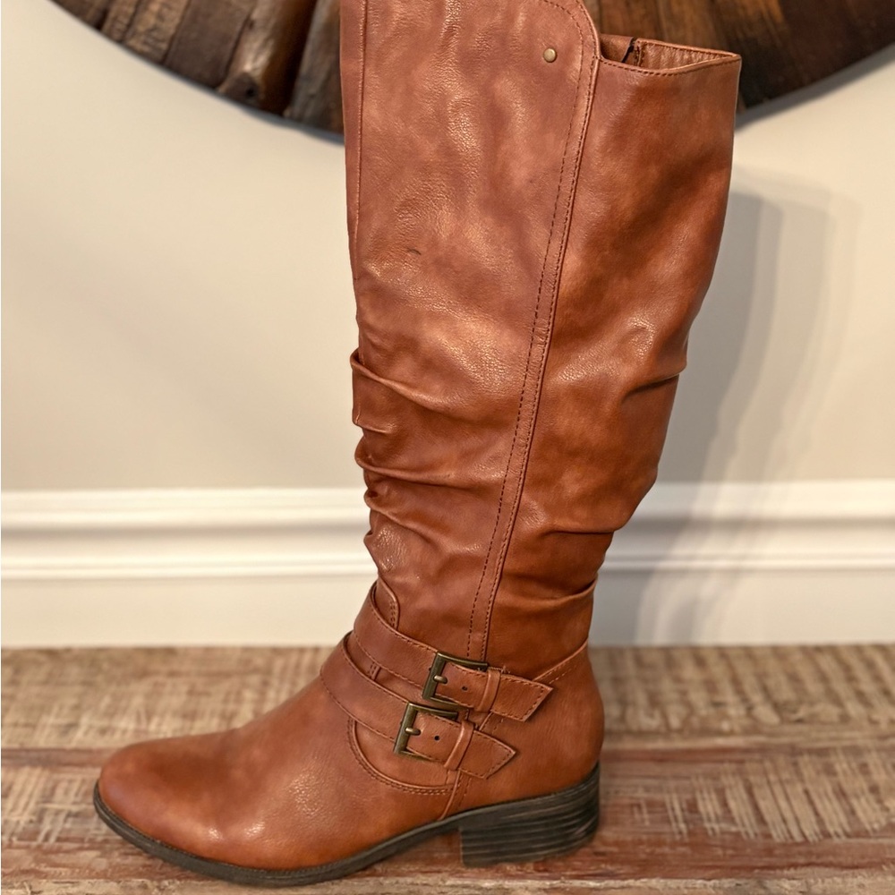 Women's Tall Buckle Riding Boots - Brown - Picture 3 of 10